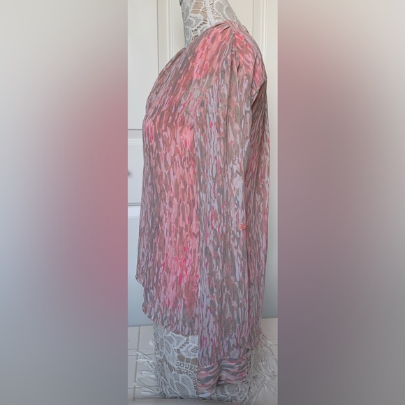 a.n.a M sheer blouse collarless 4 button front long sleeve convertible to 3/4” - Picture 2 of 14